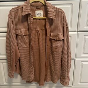 Aerie Tan Textured Button-Up
